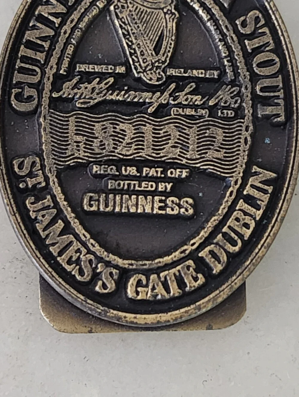 Guinness Extra Stout St. James Gate Dublin Money Clip in Black and Antique Gold